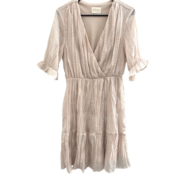Bella Ella Chiffon Faux Wrap Cream Mini Dress - Picture 1 of 4